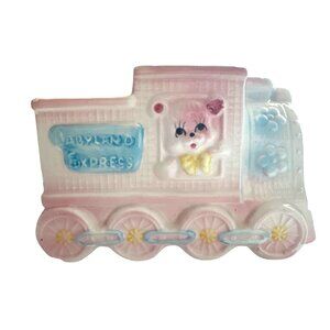 Babyland Express Train Planter Vintage Ceramic Pink Blue Nursery Teddy Bear Baby
